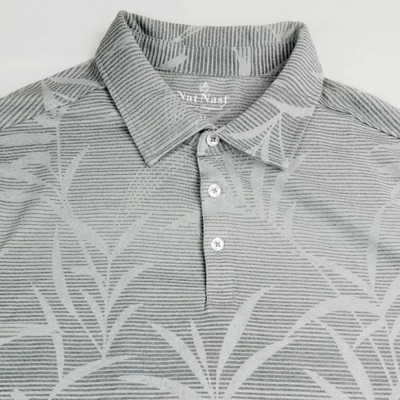 Nat Nast Logo Tag Gray Floral Men's Size 2XL Polo - Picture 1 of 7